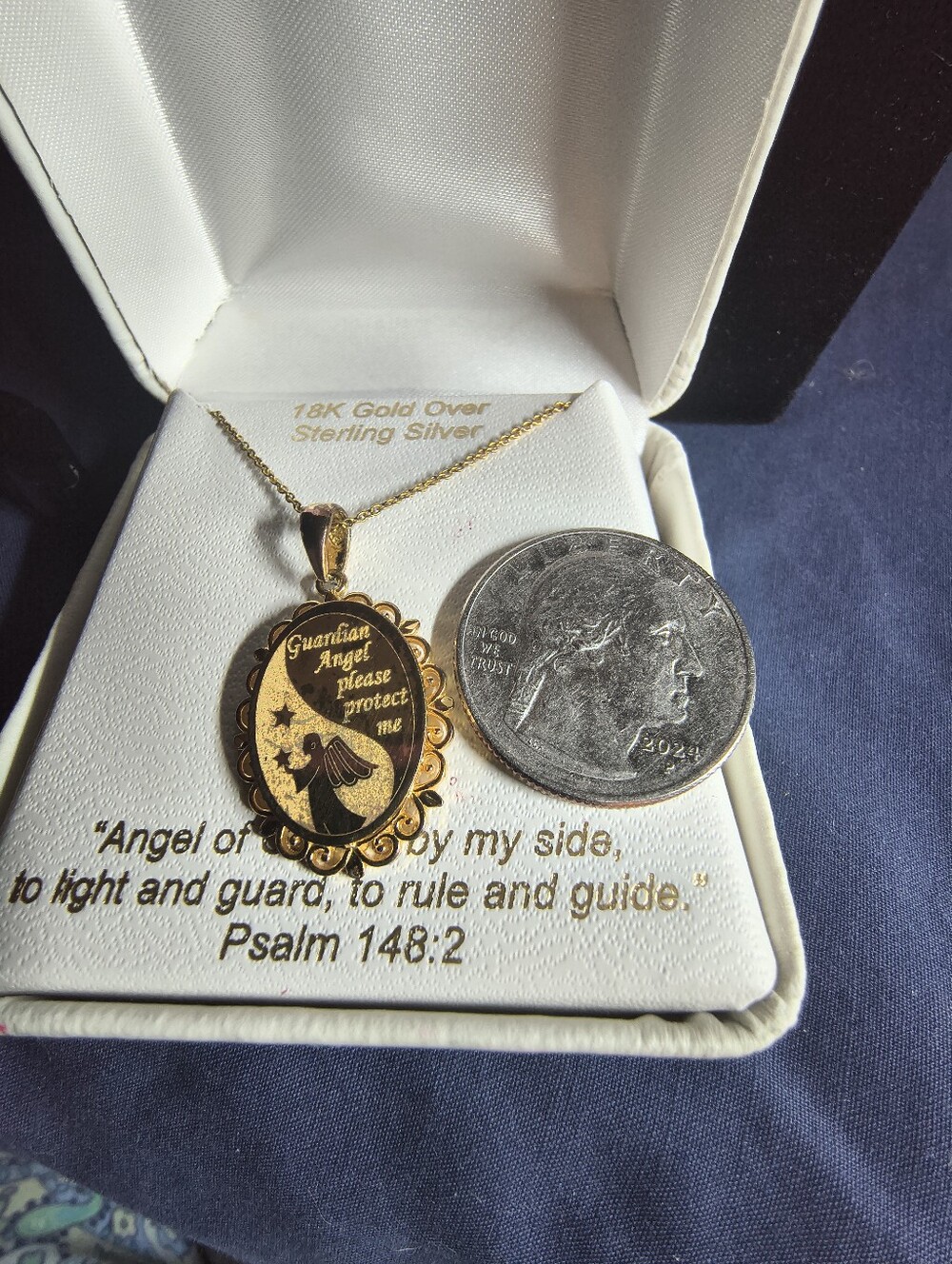 NIB 18K Gold Over Sterling Silver Guardian Angel Pendant Necklace JC Penney 18" - Picture 7 of 11
